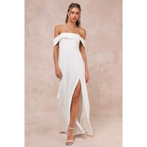 Lulus Dose Of Love Ivory Satin Off-the-shoulder Mermaid Maxi Dress White